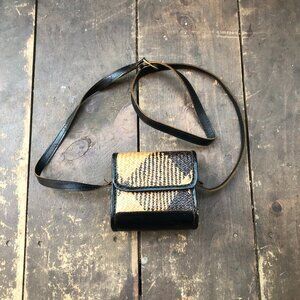 Rattan and Leather Mini Shoulder Bag